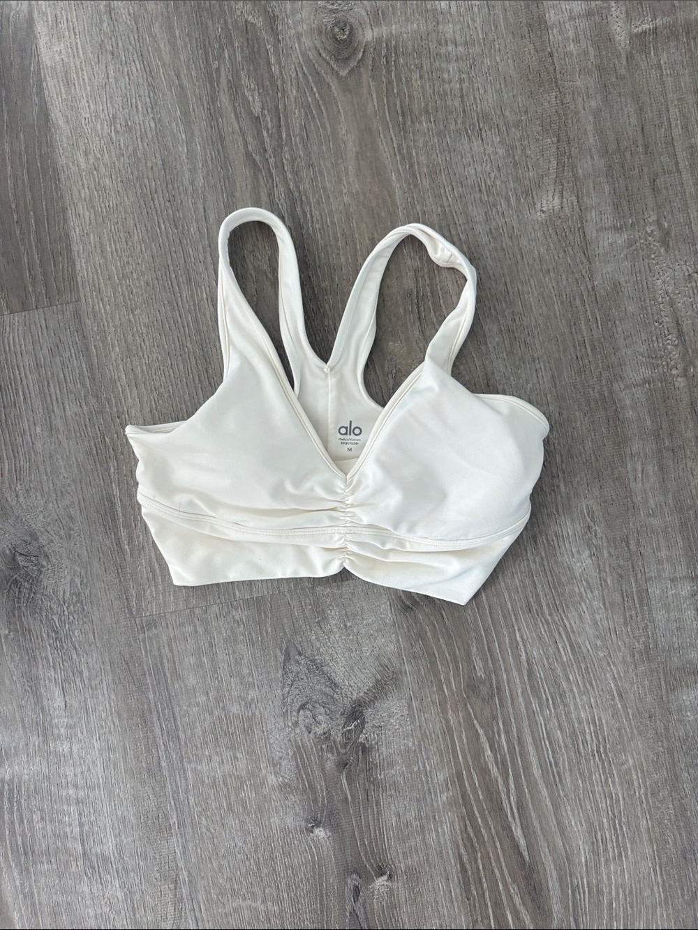 ALO Yoga White Ruched Front Sports Bra